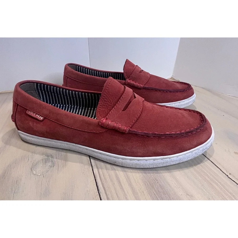 Cole Haan Nantucket Penny Loafer Mens 9.5M Red Suede Slip On Shoes C27523‎
